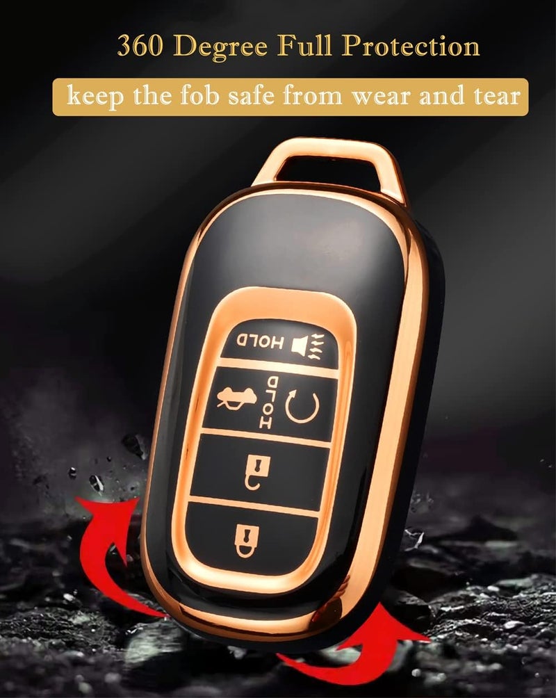 Cacacar for Honda Key Fob Cover with Keychain, for Honda Civic CR-V Accord HR-V Pilot Premium Soft TPU Full Protection Key Fob Case Smart Remote Key Protector (Size D-Black) - Image 3